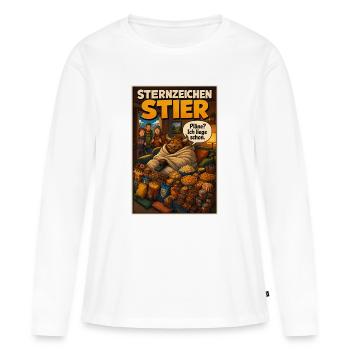 Sternzeichen Stier  Pläne? Ich liege längst schon. - Frauen Premium Bio Langarmshirt - Weiß - Vorne - Julia (174cm)