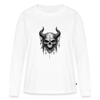 Graphique d’horreur gothique du Crâne cornu - T-shirt manches longues Premium bio Femme - blanc - Devant - Julia (174cm)