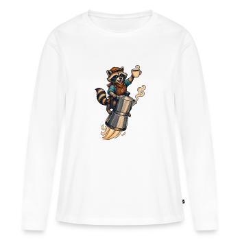 Raton laveur roquette à café - T-shirt manches longues Premium bio Femme - blanc - Devant - Julia (174cm)