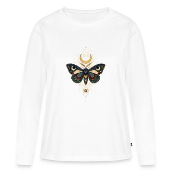 Goldener Mondschmetterling mit Sternenstrahlen - Frauen Premium Bio Langarmshirt - Weiß - Vorne - Julia (174cm)