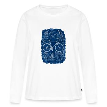 Botanical Bike Cyanotype Blue - Frauen Premium Bio Langarmshirt - Weiß - Vorne - Julia (174cm)