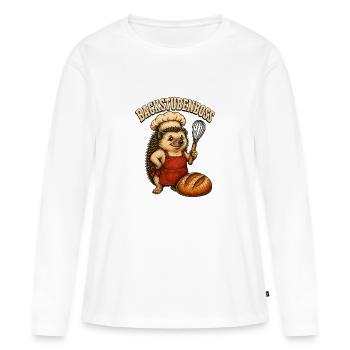 Backstubenboss Igel Koch - Frauen Premium Bio Langarmshirt - Weiß - Vorne - Julia (174cm)