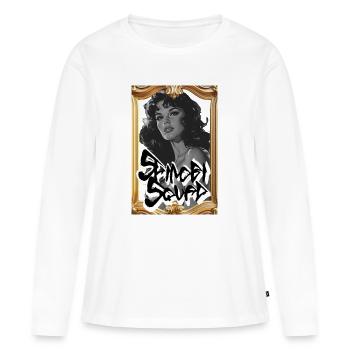 Monochromes Graffiti-Porträt - Frauen Premium Bio Langarmshirt - Weiß - Vorne - Julia (174cm)