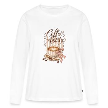 Accro au café coquette - T-shirt manches longues Premium bio Femme - blanc - Devant - Julia (174cm)