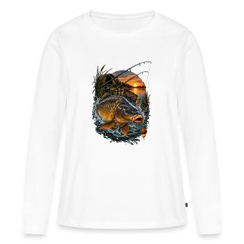 Saut de carpe dans le lac du soir - T-shirt manches longues Premium bio Femme - blanc - Devant - Julia (174cm)