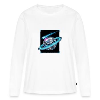 L’orbe néon de Saturne - T-shirt manches longues Premium bio Femme - blanc - Devant - Julia (174cm)