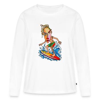 Surfer Cartoon Wave Hero - T-shirt manches longues Premium bio Femme - blanc - Devant - Julia (174cm)