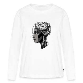 Profil de tête avec un réseau cybernétique cérébral - T-shirt manches longues Premium bio Femme - blanc - Devant - Julia (174cm)
