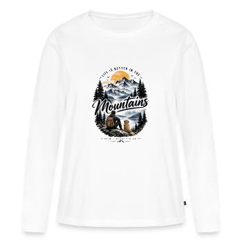 La vie est meilleure à la montagne – Adventur en plein air - T-shirt manches longues Premium bio Femme - blanc - Devant - Julia (174cm)
