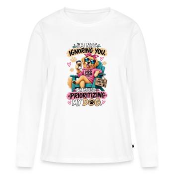 Dog Mom Priorities – Funny Sarcastic Dog Design - T-shirt manches longues Premium bio Femme - blanc - Devant - Julia (174cm)