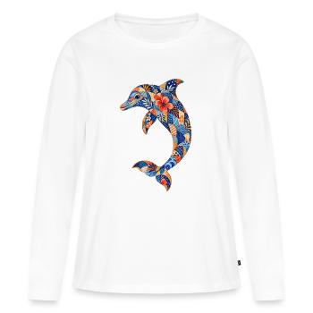 Dauphin patchwork avec une puissance florale - T-shirt manches longues Premium bio Femme - blanc - Devant - Julia (174cm)