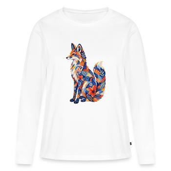 Motif floral patchwork de renard - T-shirt manches longues Premium bio Femme - blanc - Devant - Julia (174cm)