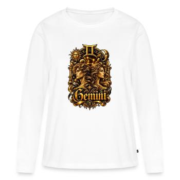 Art du zodiaque des Gémeaux d’or - T-shirt manches longues Premium bio Femme - blanc - Devant - Julia (174cm)