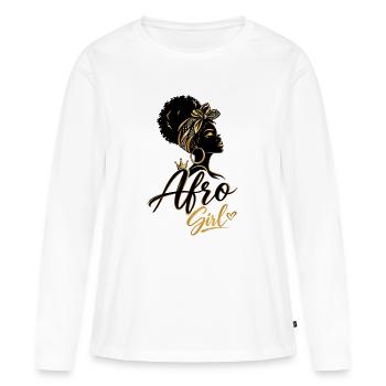 Afro Girl Dorée – Élégance Noire - T-shirt manches longues Premium bio Femme - blanc - Devant - Julia (174cm)