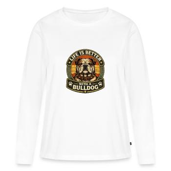 Bulldog – Fier et Puissant - T-shirt manches longues Premium bio Femme - blanc - Devant - Julia (174cm)