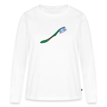 Brosse à dents - T-shirt manches longues Premium bio Femme - blanc - Devant - Julia (174cm)