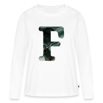 Lettre f marbré vert - T-shirt manches longues Premium bio Femme - blanc - Devant - Julia (174cm)