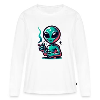 Alien mit Joint Zigarette rauchen - Frauen Premium Bio Langarmshirt - Weiß - Vorne - Julia (174cm)