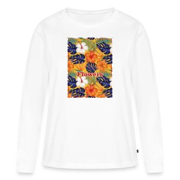 FLEURS TROPICALE - T-shirt manches longues Premium bio Femme - blanc - Devant - Julia (174cm)