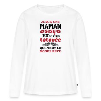 Maman sexy et maman tatouée 2 - T-shirt manches longues Premium bio Femme - blanc - Devant - Julia (174cm)