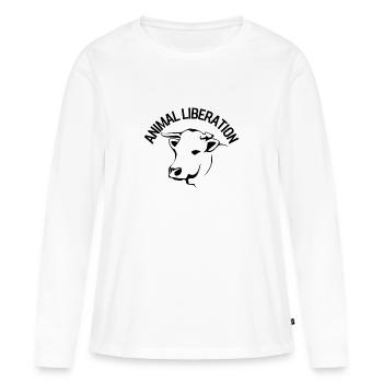 Vache de libération animale - T-shirt manches longues Premium bio Femme - blanc - Devant - Julia (174cm)