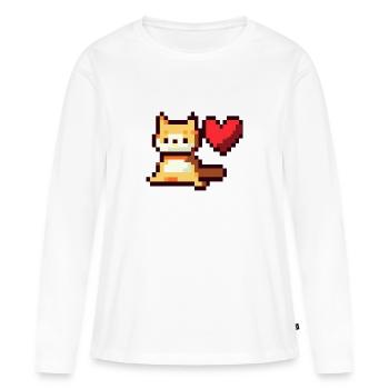 Pixelart, Chat avec cœur - T-shirt manches longues Premium bio Femme - blanc - Devant - Julia (174cm)