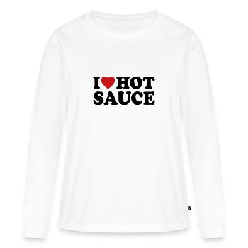 J’adore la sauce piquante - T-shirt manches longues Premium bio Femme - blanc - Devant - Julia (174cm)