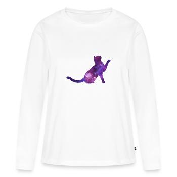 Chat de l’espace - T-shirt manches longues Premium bio Femme - blanc - Devant - Julia (174cm)