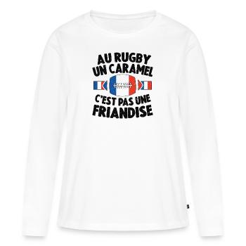 Au Rugby Un Caramel C'est Pas Une Friandise - T-shirt manches longues Premium bio Femme - blanc - Devant - Julia (174cm)