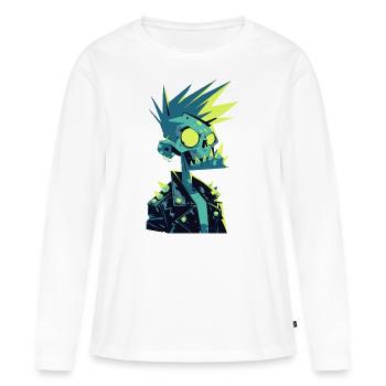 Zombie Punk Rocker – Crâne néon avec cheveux hérissés - T-shirt manches longues Premium bio Femme - blanc - Devant - Julia (174cm)