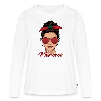 Fille Marocaine Femme Drapeau Maroc - T-shirt manches longues Premium bio Femme - blanc - Devant - Julia (174cm)