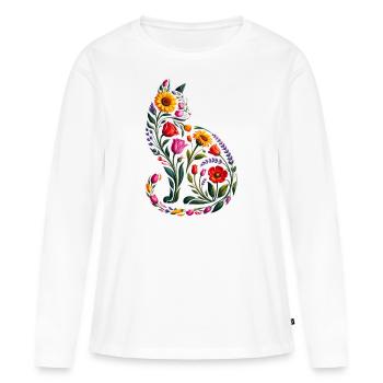 Women's Floral Cat Silhouette - Women's Premium Organic Long Sleeve Shirt - white - Front - Julia (174cm)