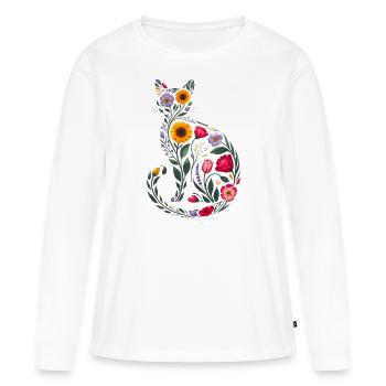 Women's Floral Cat Silhouette - Women's Premium Organic Long Sleeve Shirt - white - Front - Julia (174cm)