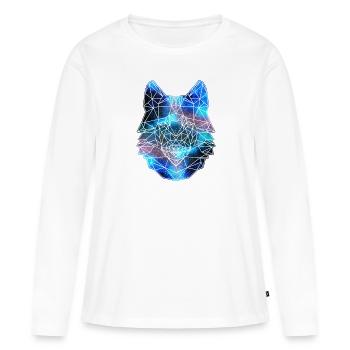 Polygone loup sauvage animaux espace galaxie - T-shirt manches longues Premium bio Femme - blanc - Devant - Julia (174cm)