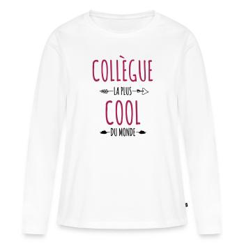 collégue cool - cadeau travail - T-shirt manches longues Premium bio Femme - blanc - Devant - Julia (174cm)