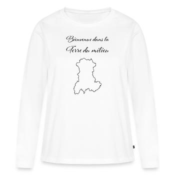 Bienvenue dans la terre du milieu - T-shirt manches longues Premium bio Femme - blanc - Devant - Julia (174cm)