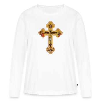 Croix orthodoxe icône - T-shirt manches longues Premium bio Femme - blanc - Devant - Julia (174cm)