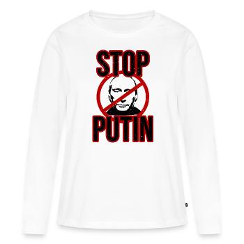 Arrêtez Poutine - T-shirt manches longues Premium bio Femme - blanc - Devant - Julia (174cm)