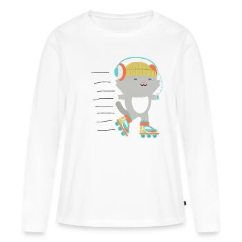 Patin à roulettes Chat Chat Rollerskates Chat - T-shirt manches longues Premium bio Femme - blanc - Devant - Julia (174cm)