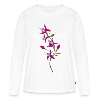 Fleurs d'été, fuchsias. Violet, rose. - T-shirt manches longues Premium bio Femme - blanc - Devant - Julia (174cm)
