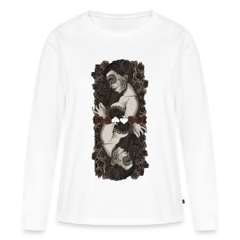 Deux catrines jumelles en roses - T-shirt manches longues Premium bio Femme - blanc - Devant - Julia (174cm)