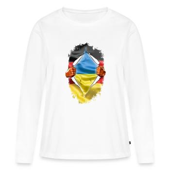 Allemagne Allemand avec cœur d’Ukraine - T-shirt manches longues Premium bio Femme - blanc - Devant - Julia (174cm)