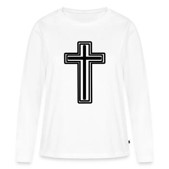 Croix transparente - T-shirt manches longues Premium bio Femme - blanc - Devant - Julia (174cm)