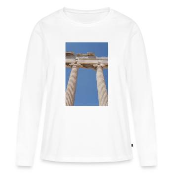 Colonnes antiques sous le ciel bleu, Acropole - T-shirt manches longues Premium bio Femme - blanc - Devant - Julia (174cm)