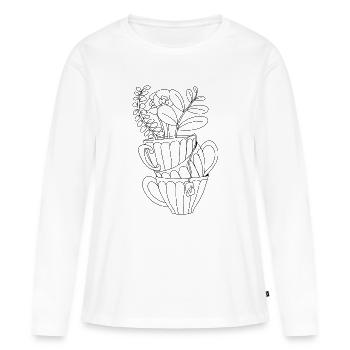 Étiquette Thé Minimaliste - T-shirt manches longues Premium bio Femme - blanc - Devant - Julia (174cm)