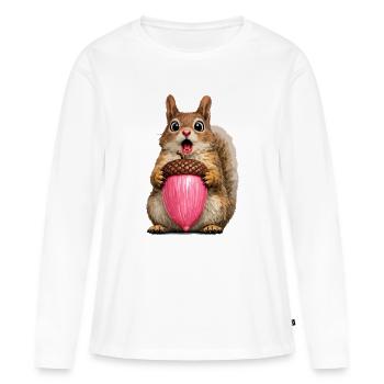 Écureuil avec gland rose - T-shirt manches longues Premium bio Femme - blanc - Devant - Julia (174cm)