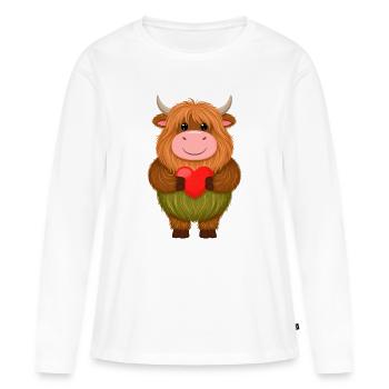 Vache des Highlands tenant un cœur rouge – Kawaii Design - T-shirt manches longues Premium bio Femme - blanc - Devant - Julia (174cm)