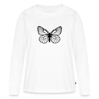 Papillon blanc veiné de noir - T-shirt manches longues Premium bio Femme - blanc - Devant - Julia (174cm)