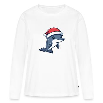 Dauphin Noël mignon - T-shirt manches longues Premium bio Femme - blanc - Devant - Julia (174cm)