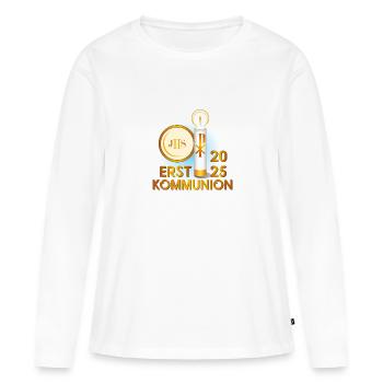 Première Communion 2025 - T-shirt manches longues Premium bio Femme - blanc - Devant - Julia (174cm)